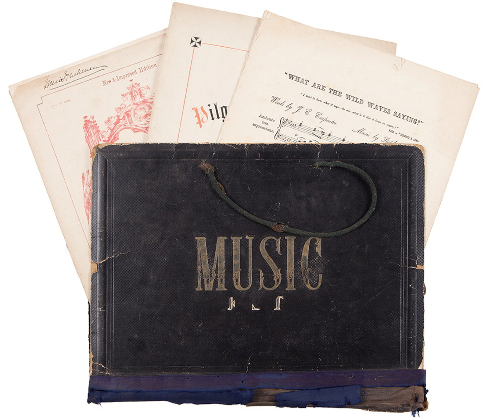  Black leather covered music folio