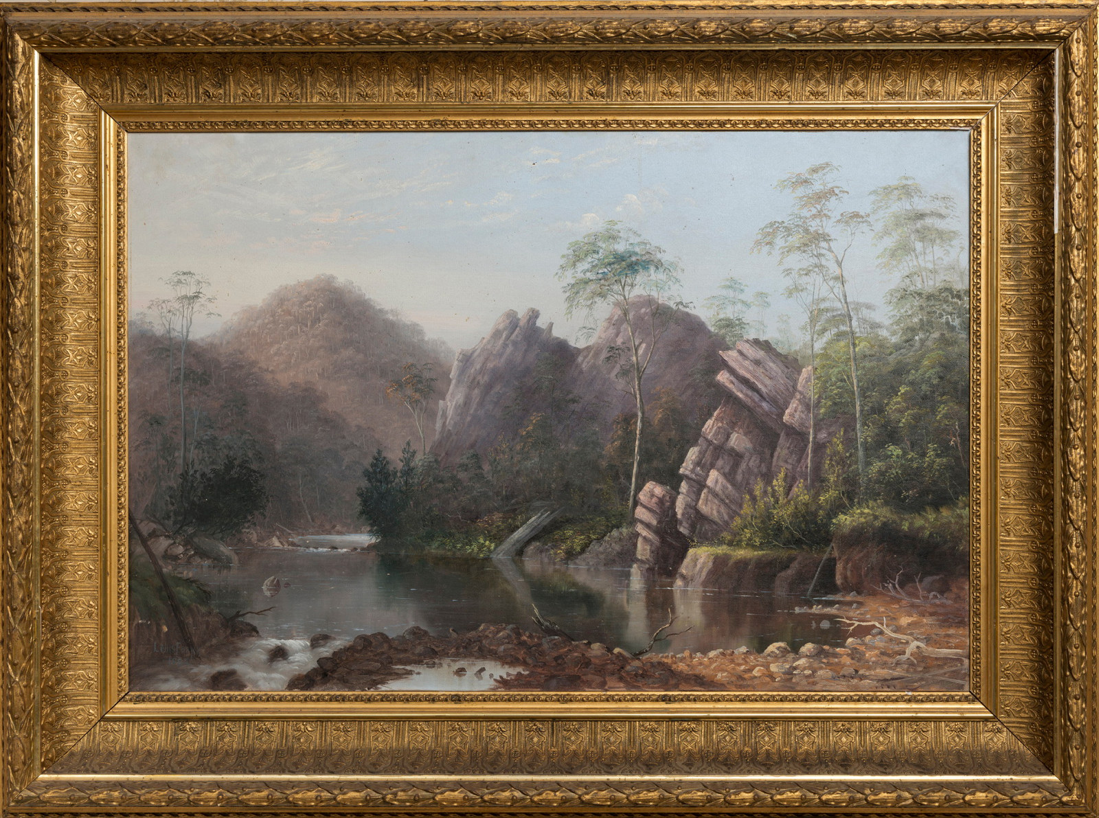 Oil painting: Upper Shoalhaven River, by Louis Frank, Australia, 1884