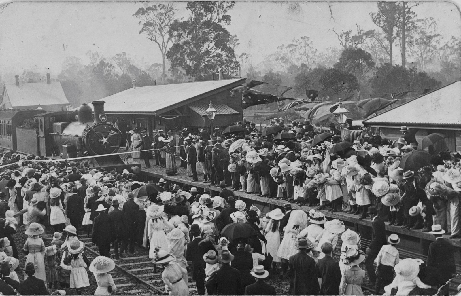 Old Railway Stations. Taree. Opening of railways (crowds)