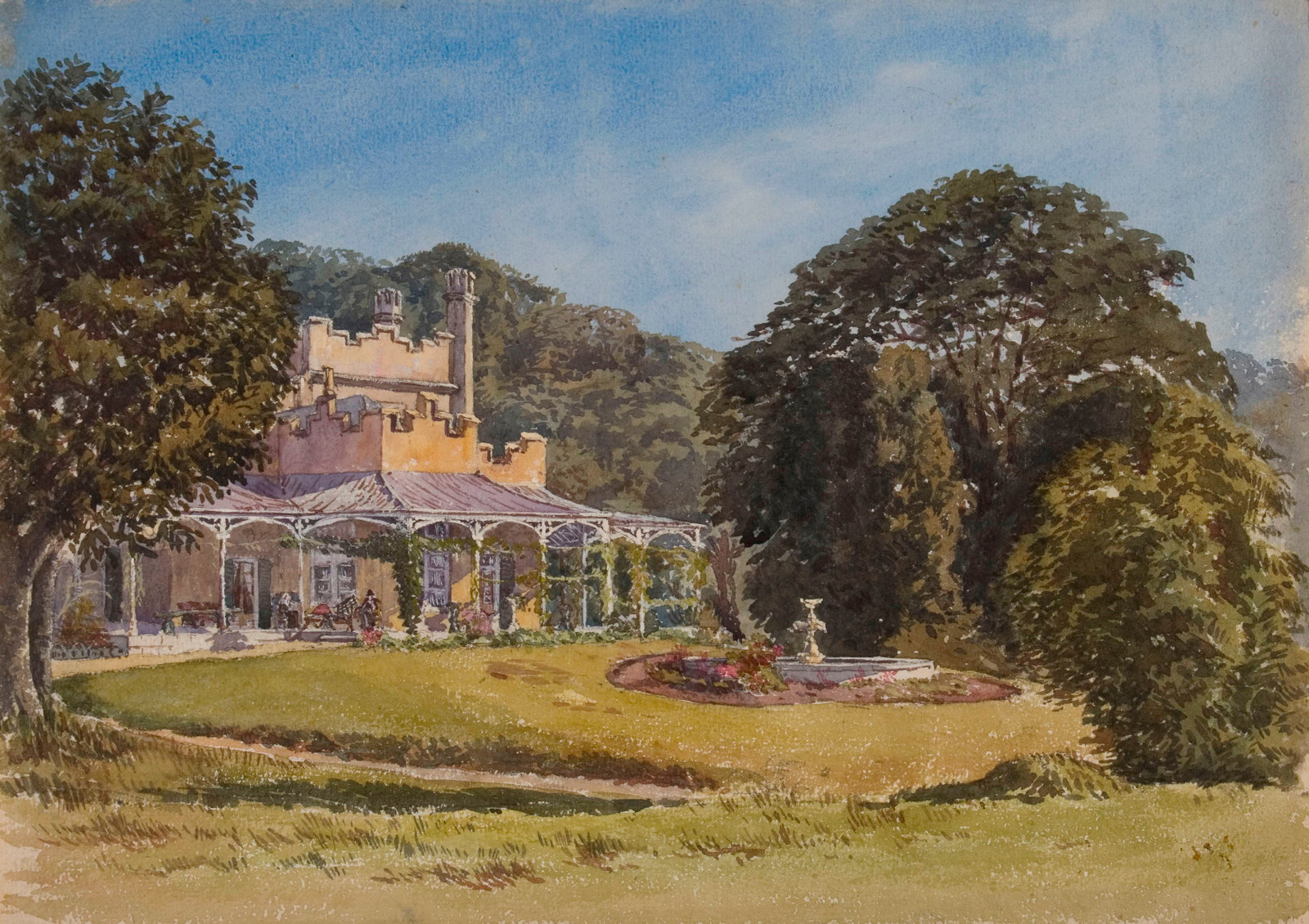 Watercolour painting of Vaucluse House created by Frederick L Fisher, 1874