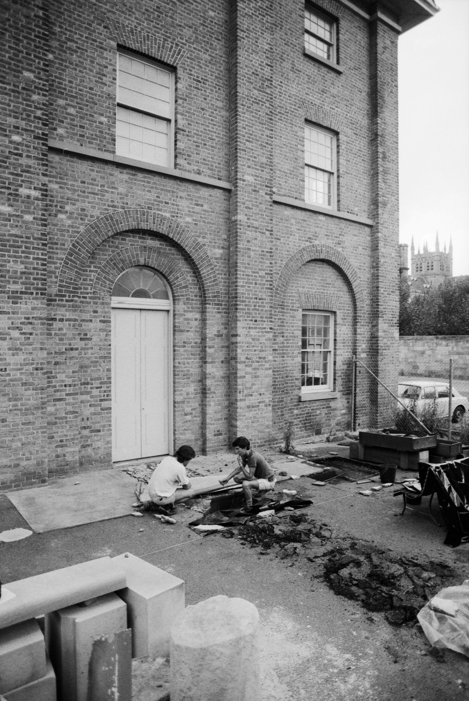 Preparing for excavations at the front of Hyde Park Barracks, 1980.