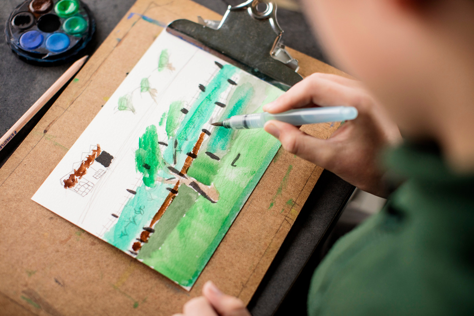 A student working on their artwork as part of the A Colonial Eye program at Rouse Hill Estate