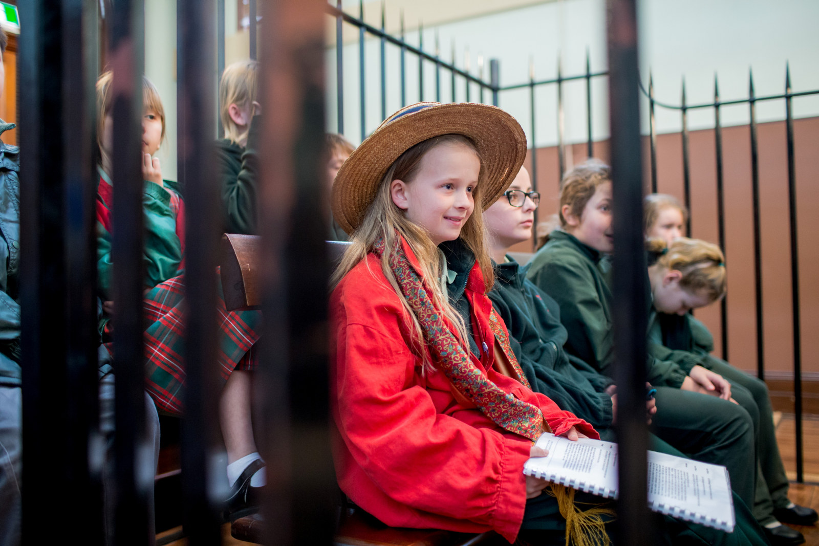 Students in the Jury Box during a re-enactment of bushranger John Vane's trial as part of the Bailed Up! program at the Justice and Police Museum