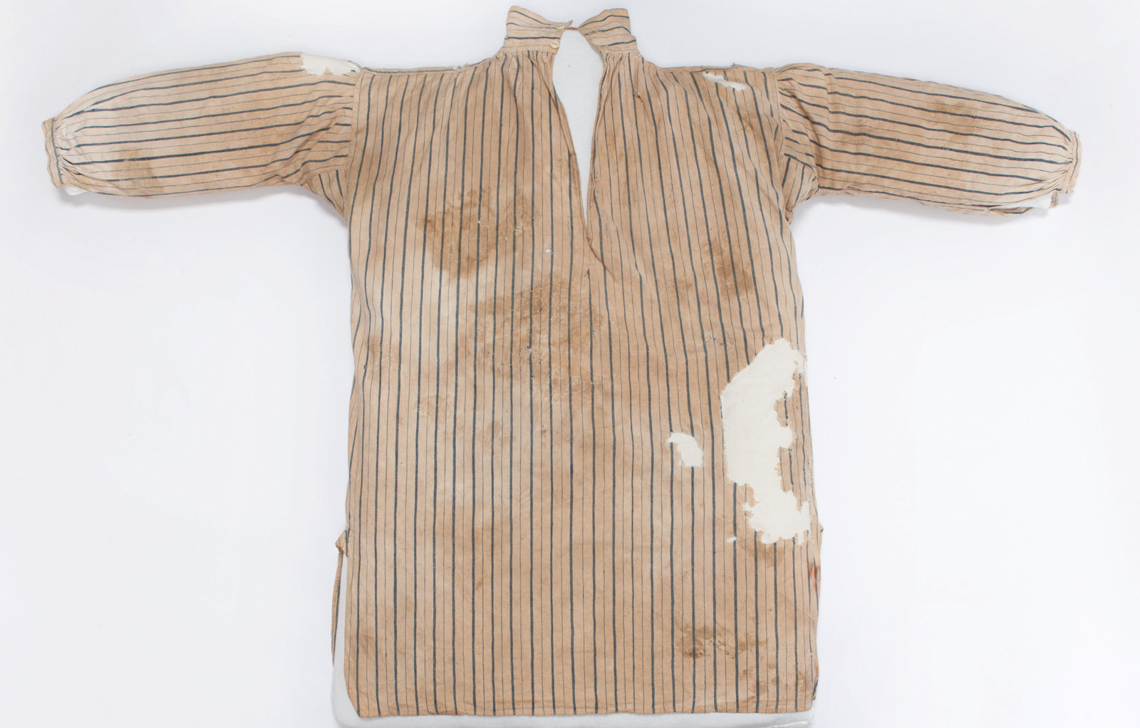 Convict shirt made of blue and white striped Indian cotton, circa 1840