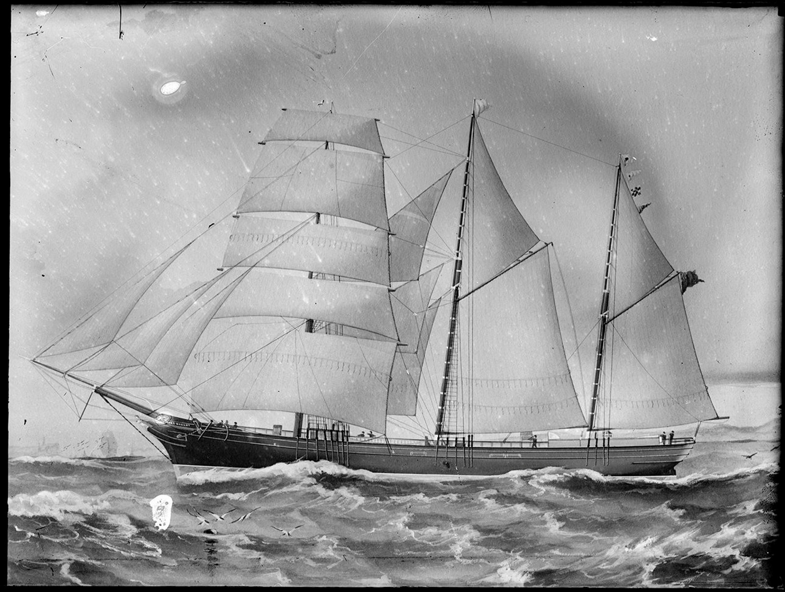 Painting of 3 masted cutter [no date]; [alternate title 'Copy of painting of unidentified schooner. This is possibly from the Dufty Collection']