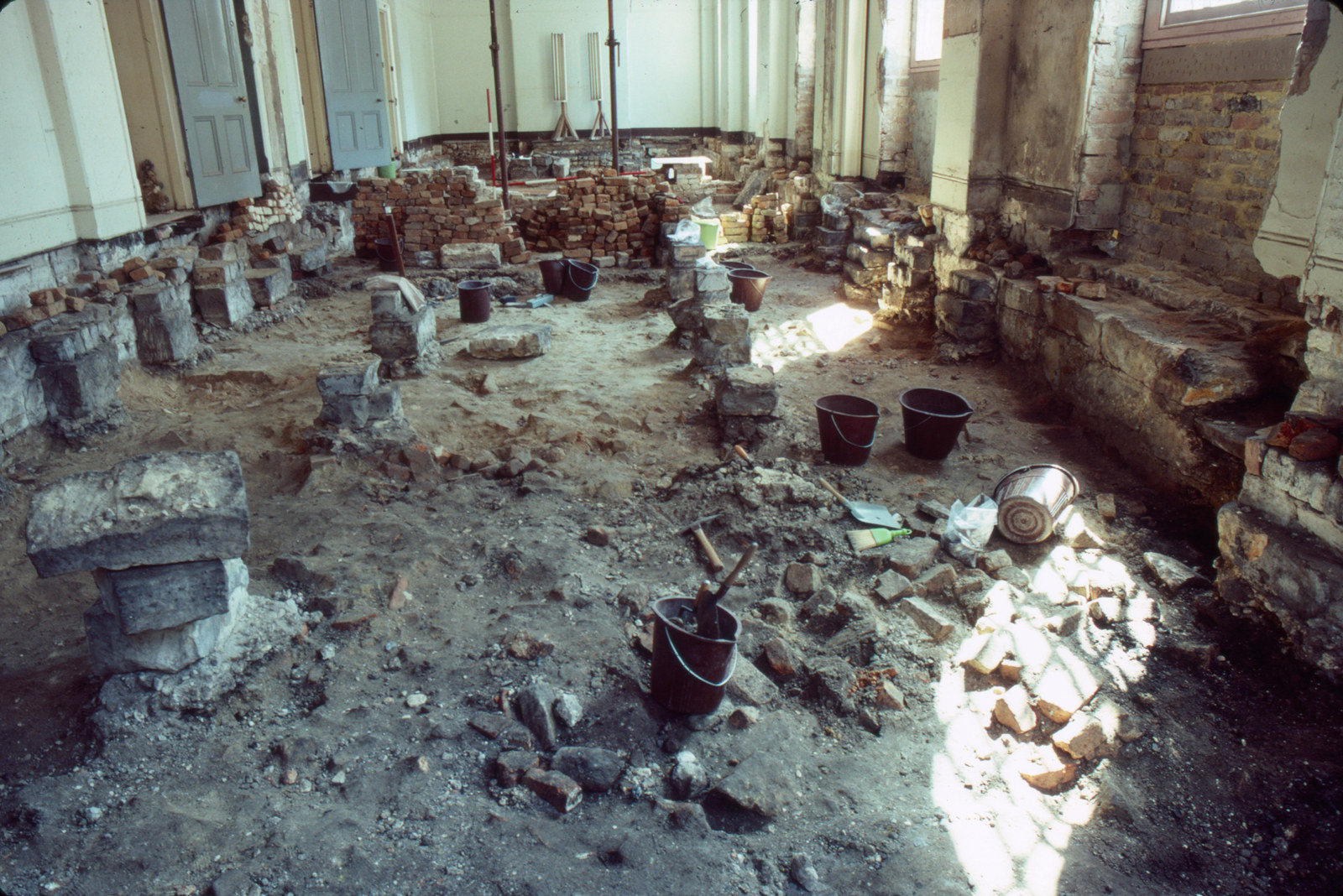North-east ground floor room of Hyde Park Barracks during excavation, looking west, 1980-81.
