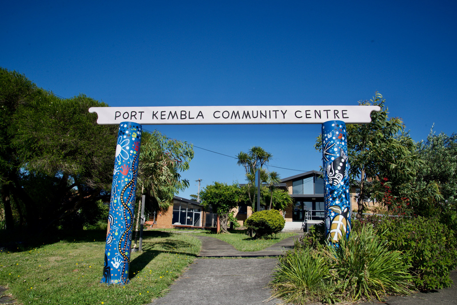 Painted poles Port Kembla Community Centre