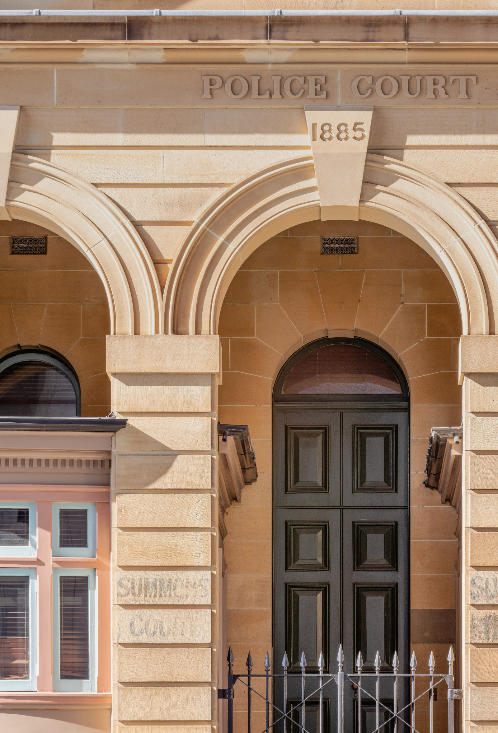 POLICE COURT 1885 outside above Police Court entrance, Justice & Police Museum