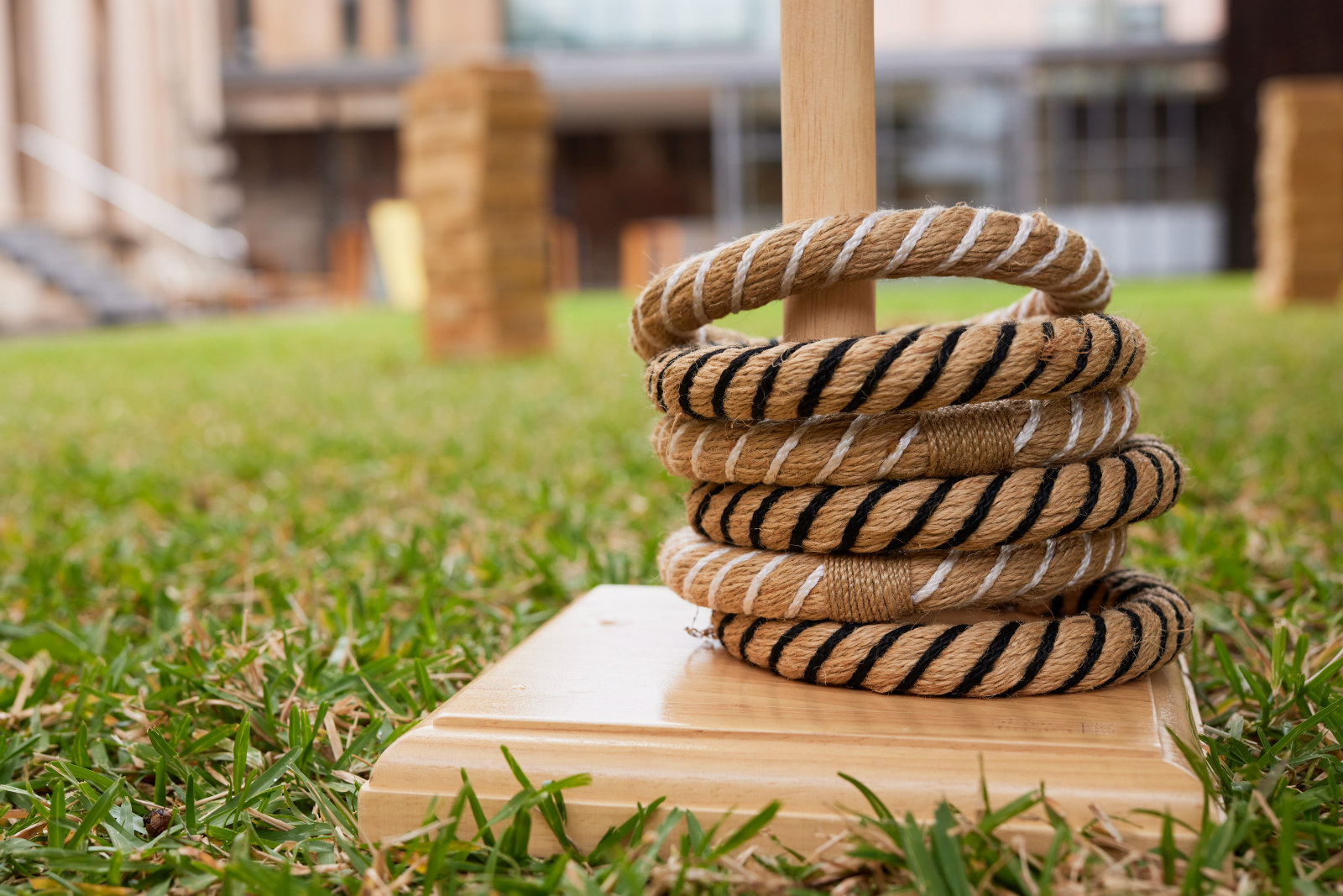 Close up of quoits game in the courtyard at the mint
